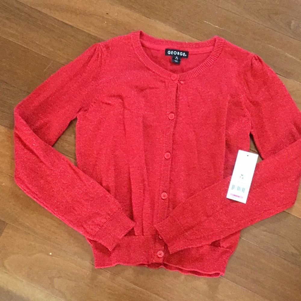 Shiny Red Cardigan Sweater NWT